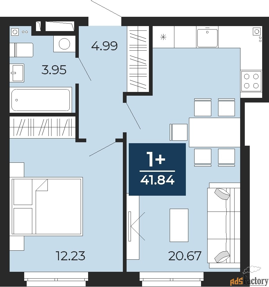 1 - комн.  квартира, 41.84 м², 4/24 эт.