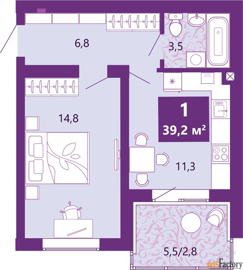 1 - комн.  квартира, 39.2 м², 3/4 эт.