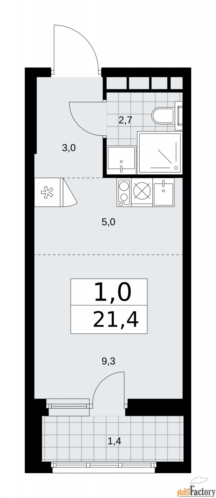 1 - комн.  квартира, 21.4 м², 18/24 эт.