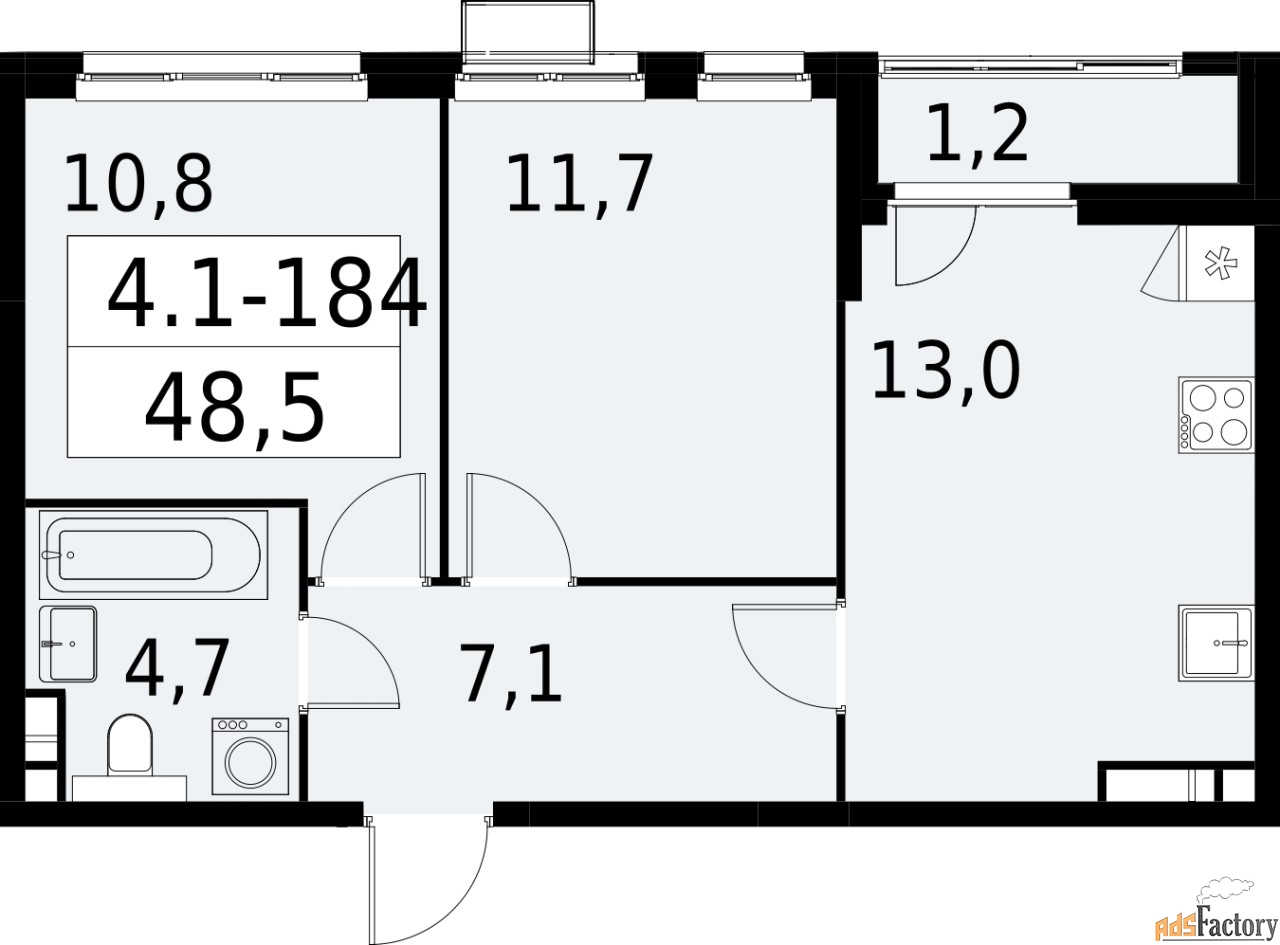 2 - комн.  квартира, 48.5 м², 9/11 эт.