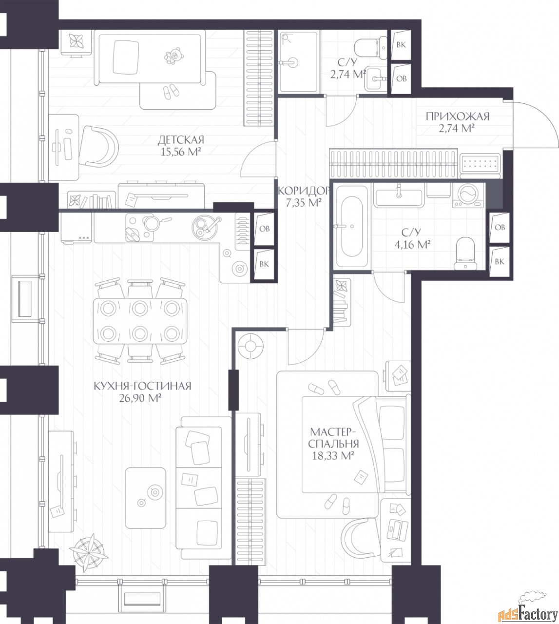 2 - комн. квартира, 79 м², 10/17 эт.