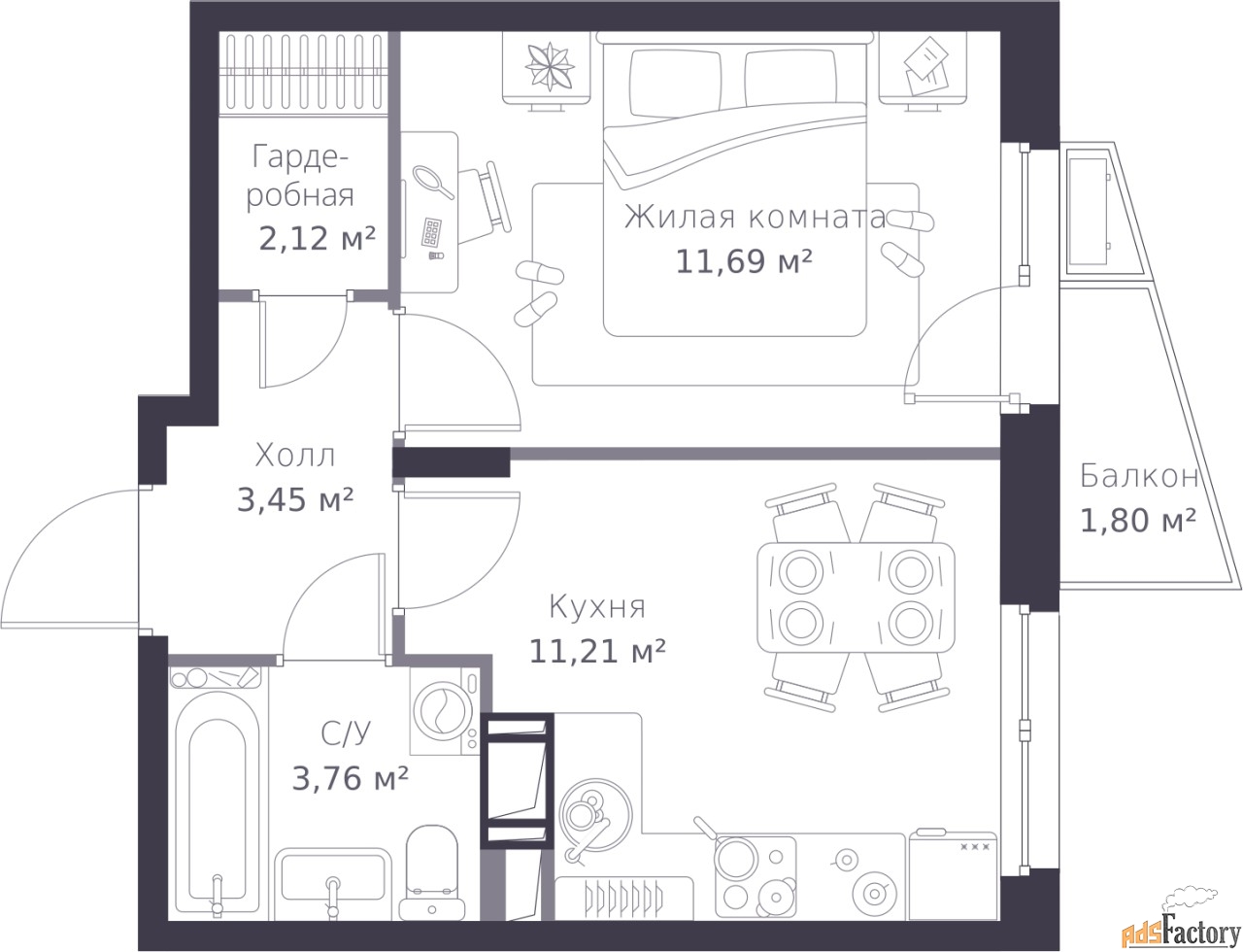 1 - комн. квартира, 32.77 м², 7/11 эт.