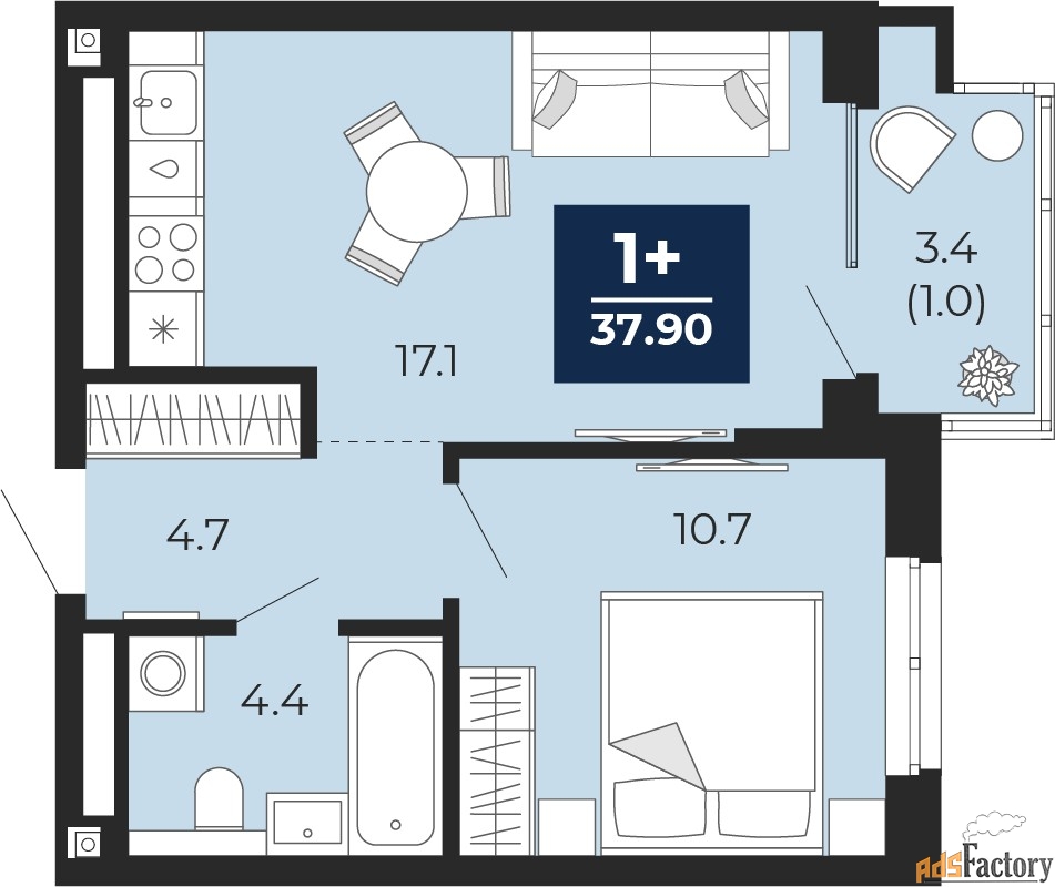 1 - комн. квартира, 36.9 м², 4/16 эт.