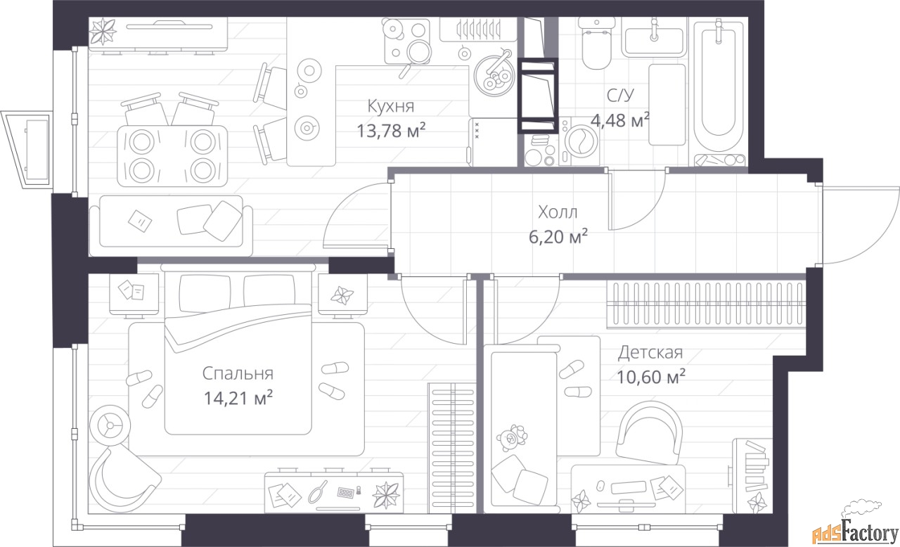 2 - комн.  квартира, 49.27 м², 4/11 эт.