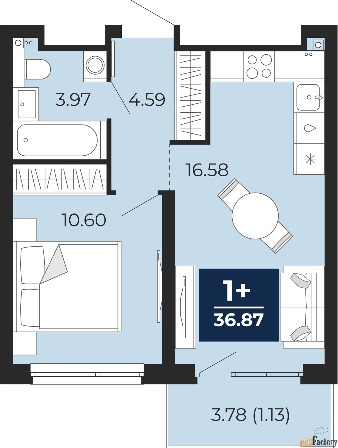 1 - комн.  квартира, 35.74 м², 7/22 эт.