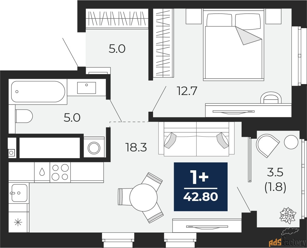 1 - комн. квартира, 41 м², 7/16 эт.