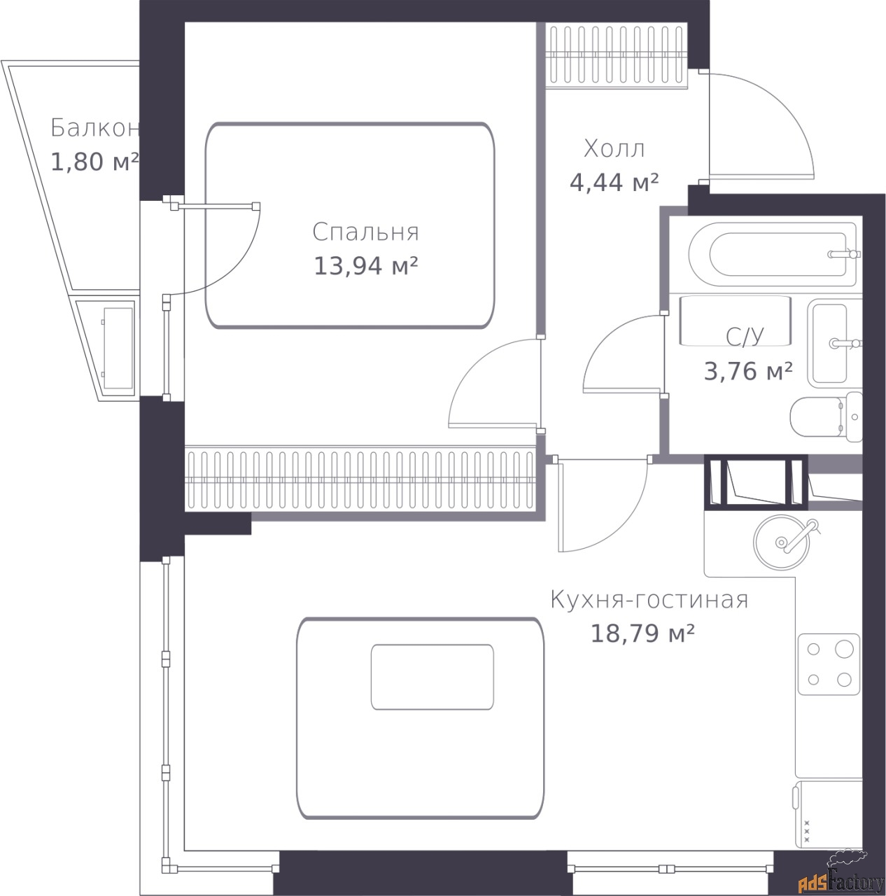 1 - комн.  квартира, 41.47 м², 5/11 эт.