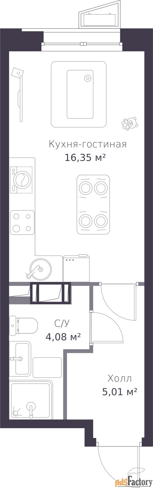 1 - комн. квартира, 25.44 м², 2/11 эт.