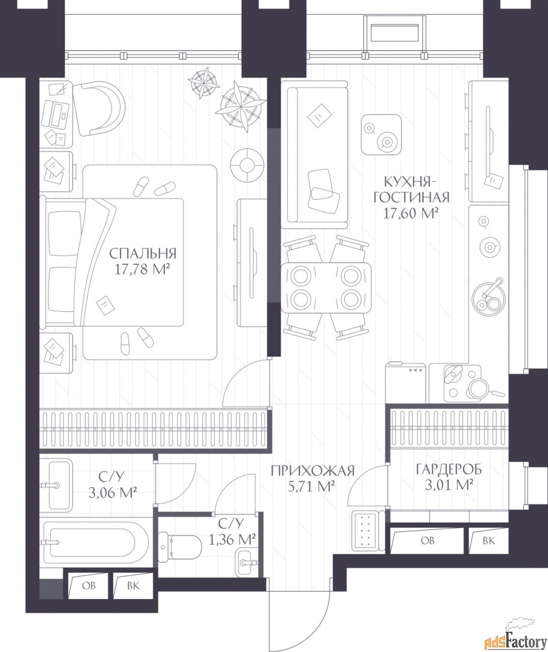 1 - комн. квартира, 50.18 м², 5/17 эт.