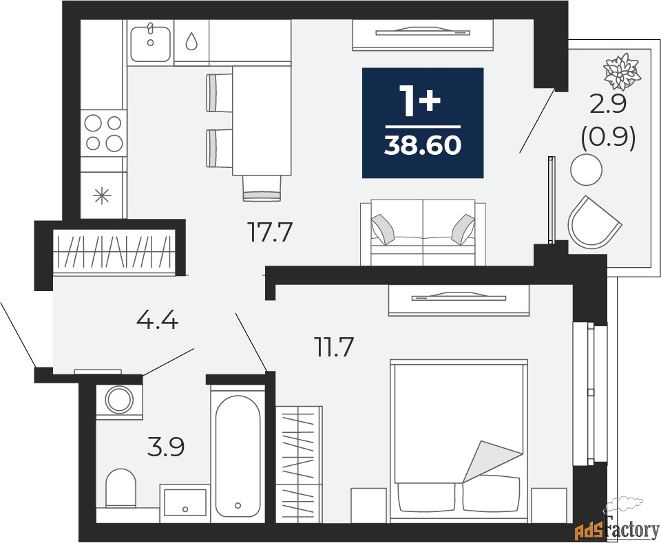 1 - комн. квартира, 37.7 м², 4/14 эт.