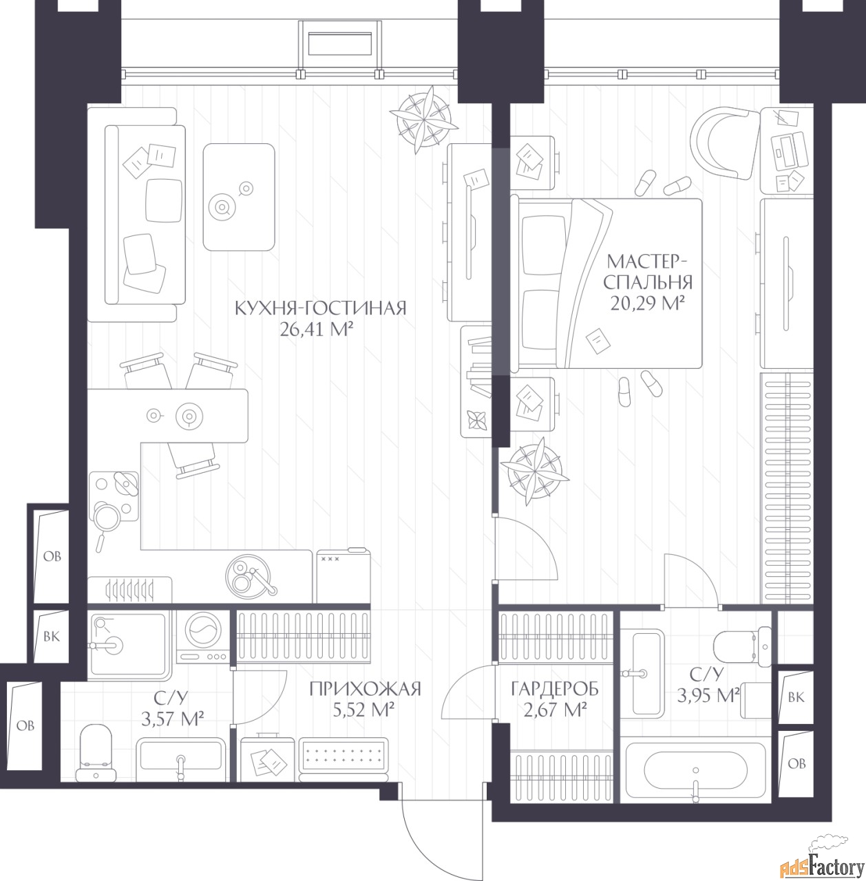 1 - комн. квартира, 62.17 м², 3/17 эт.