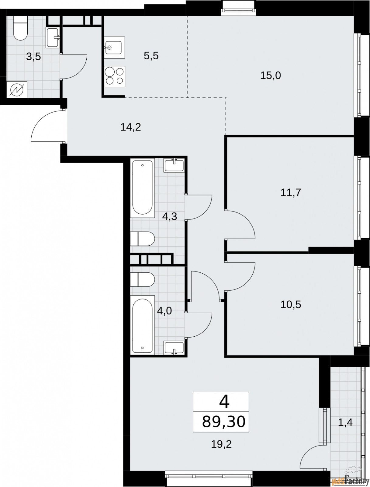 4 - комн.  квартира, 89.3 м², 5/10 эт.