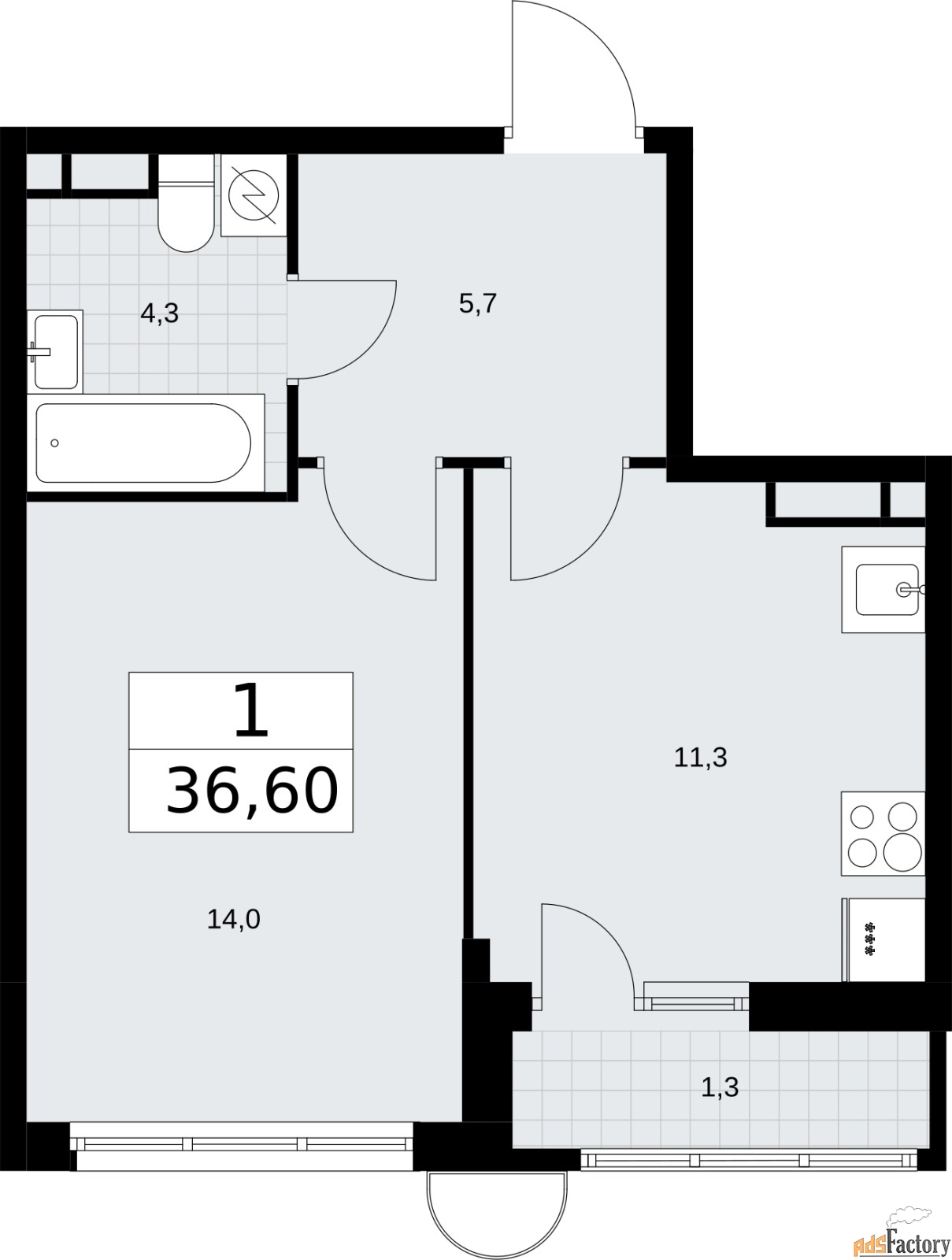 1 - комн.  квартира, 36.6 м², 10/10 эт.