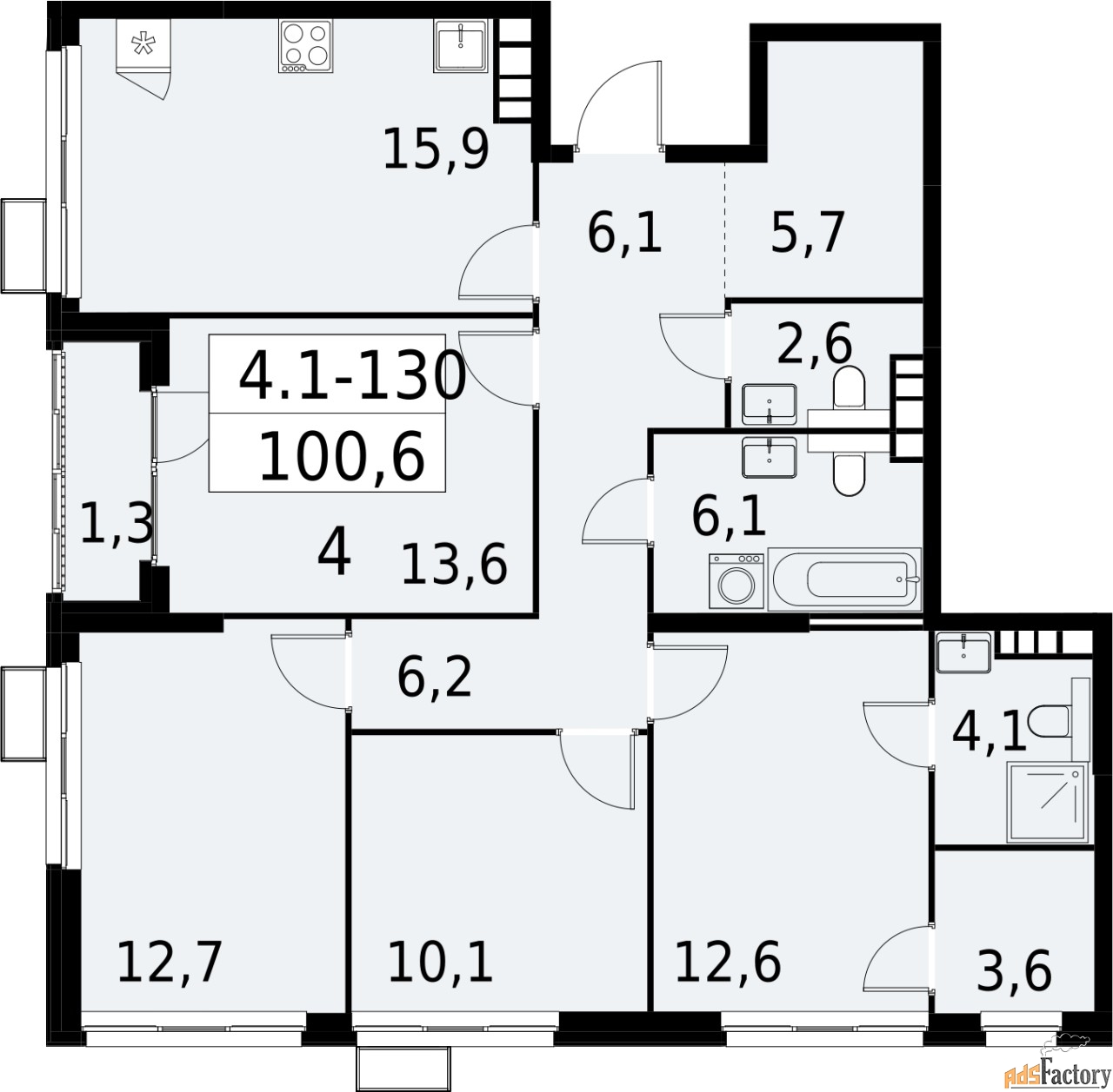 4 - комн.  квартира, 100.6 м², 18/24 эт.