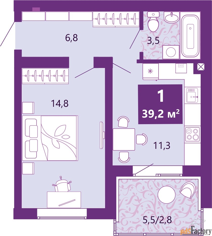 1 - комн.  квартира, 39.2 м², 4/4 эт.
