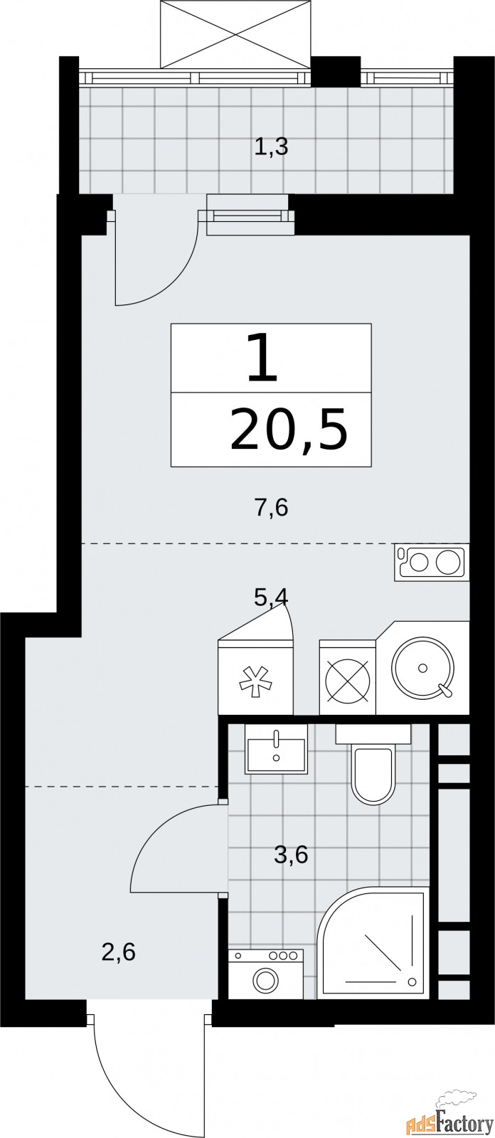1 - комн.  квартира, 20.5 м², 12/18 эт.