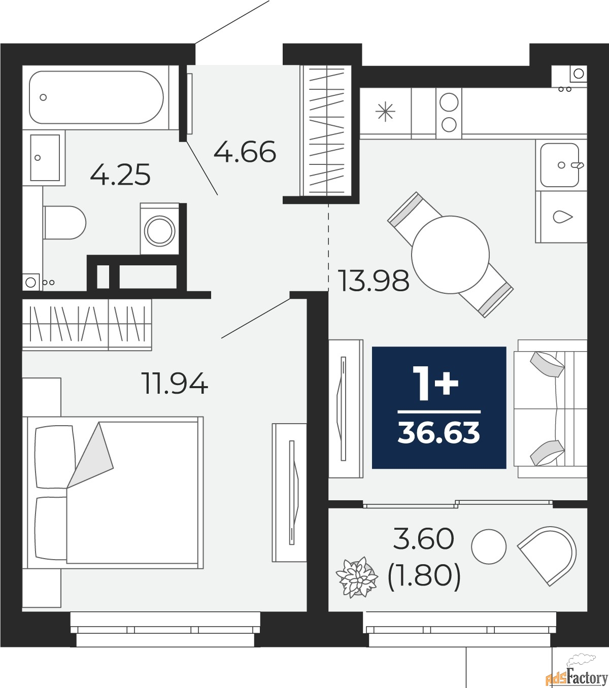 1 - комн.  квартира, 36.63 м², 6/23 эт.