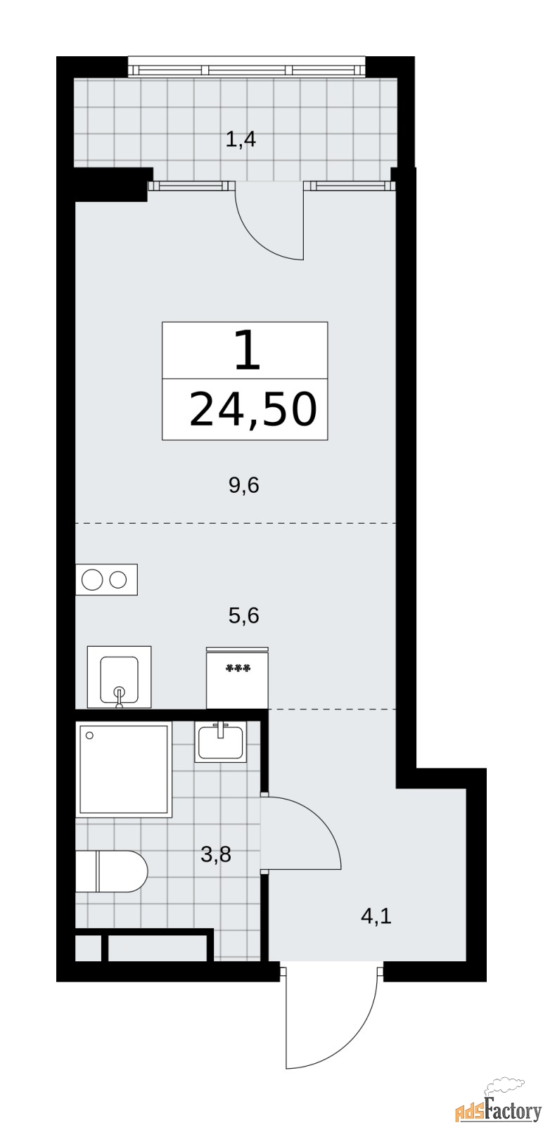1 - комн. квартира, 24.5 м², 15/16 эт.
