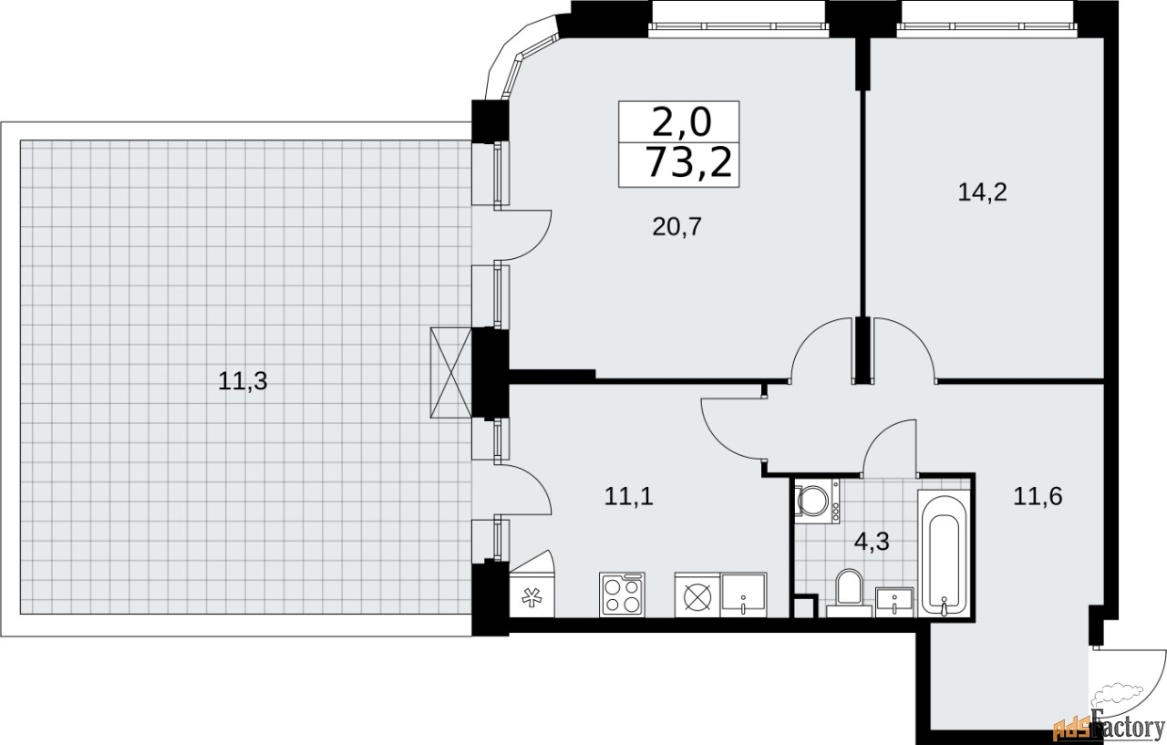 2 - комн.  квартира, 73.2 м², 2/15 эт.