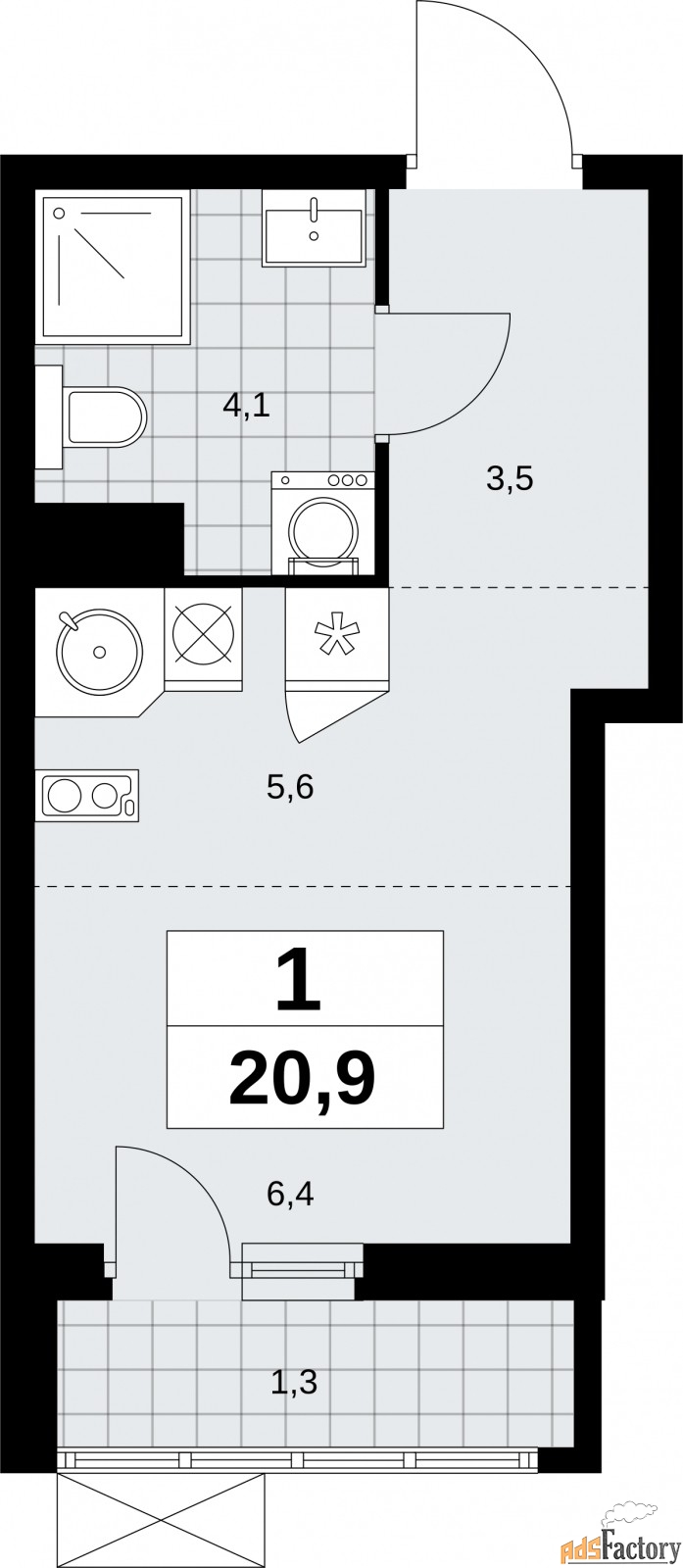 1 - комн.  квартира, 20.9 м², 9/11 эт.