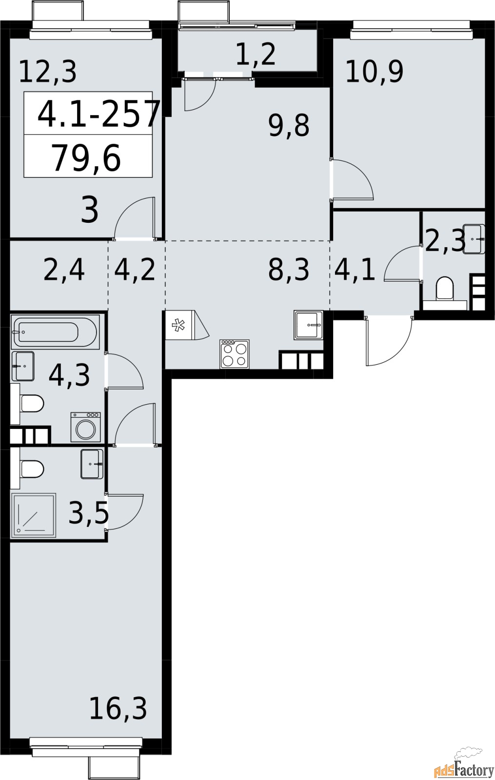 4 - комн.  квартира, 79.6 м², 7/11 эт.