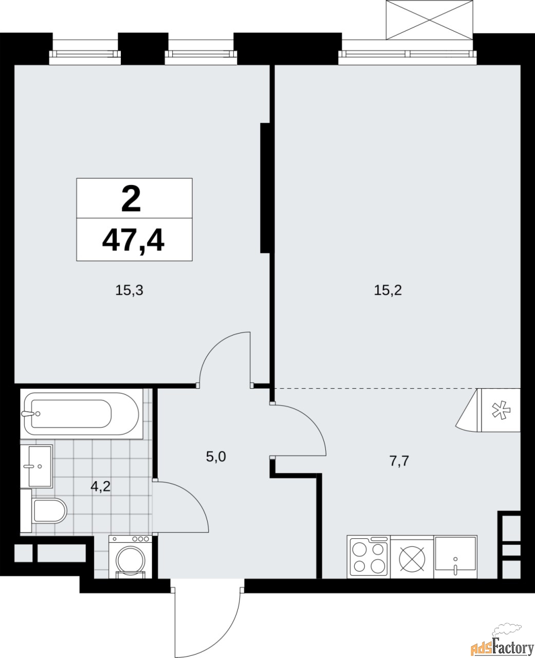 2 - комн.  квартира, 47.4 м², 11/12 эт.