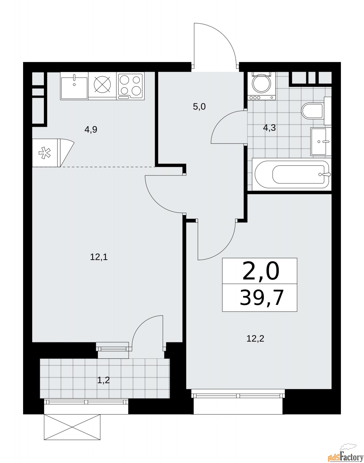 2 - комн. квартира, 39.7 м², 7/7 эт.