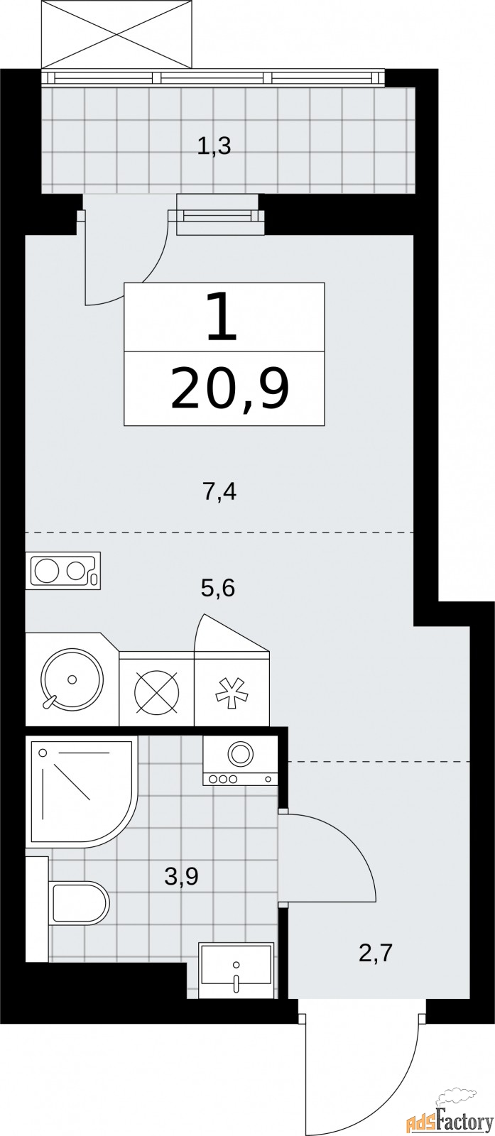 1 - комн. квартира, 20.9 м², 10/17 эт.