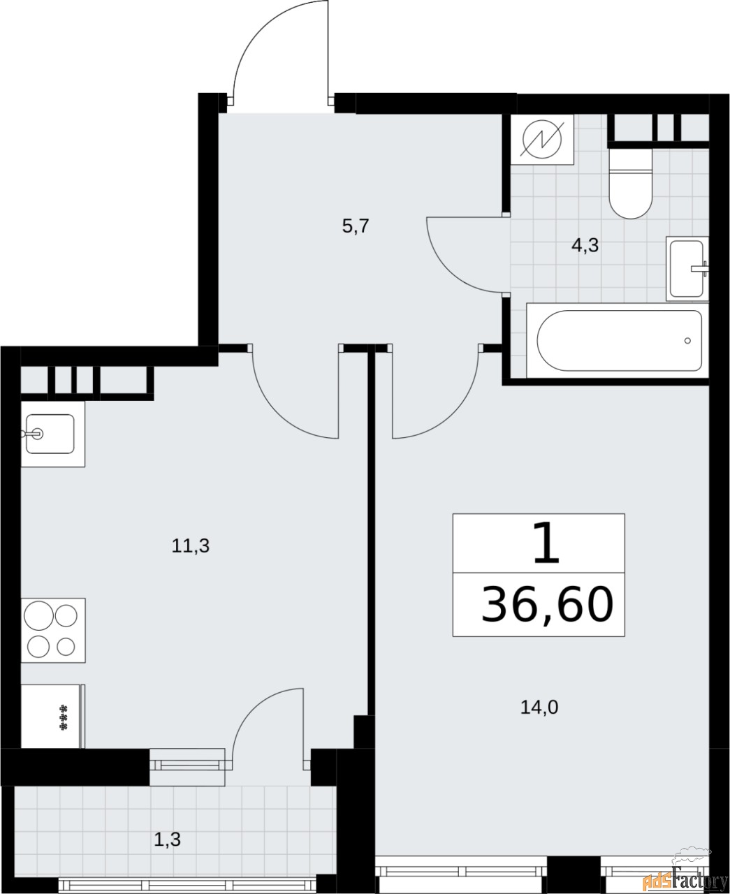 1 - комн. квартира, 36.6 м², 5/10 эт.