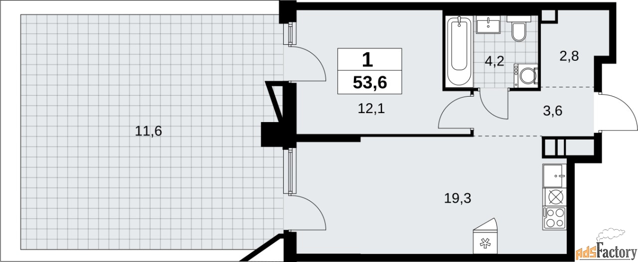 1 - комн. квартира, 53.6 м², 2/17 эт.