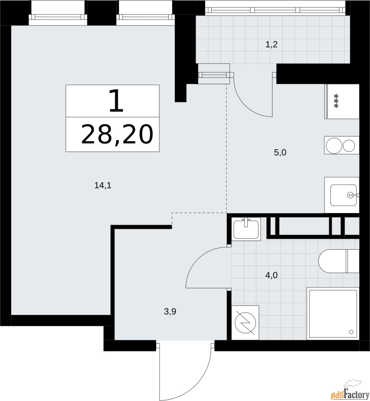 1 - комн.  квартира, 28.2 м², 9/10 эт.