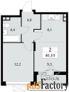 2 - комн.  квартира, 40.1 м², 3/15 эт.