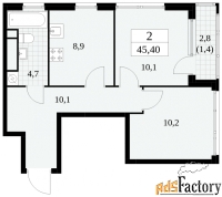 2 - комн.  квартира, 45.4 м², 29/30 эт.