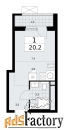 1 - комн.  квартира, 20.2 м², 16/16 эт.