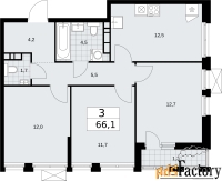 3 - комн.  квартира, 66.1 м², 8/9 эт.