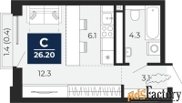 1 - комн.  квартира, 26.2 м², 2/12 эт.