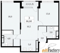 3 - комн.  квартира, 66.6 м², 28/30 эт.