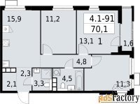 3 - комн.  квартира, 70.1 м², 14/24 эт.