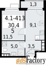 1 - комн.  квартира, 30.4 м², 19/30 эт.