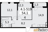 2 - комн.  квартира, 54.1 м², 3/22 эт.