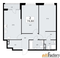 2 - комн.  квартира, 74.6 м², 6/16 эт.