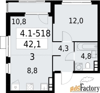 2 - комн.  квартира, 42.1 м², 18/22 эт.