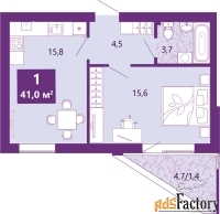 1 - комн.  квартира, 41 м², 1/4 эт.