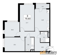 3 - комн.  квартира, 79.6 м², 12/16 эт.