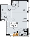 3 - комн.  квартира, 75.2 м², 22/24 эт.