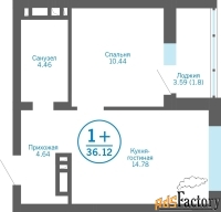 1 - комн.  квартира, 36.12 м², 16/17 эт.