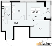 2 - комн.  квартира, 45.3 м², 25/30 эт.