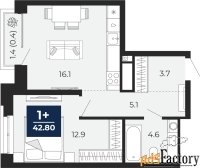 1 - комн.  квартира, 42.8 м², 2/16 эт.