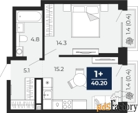 1 - комн.  квартира, 39.4 м², 4/14 эт.
