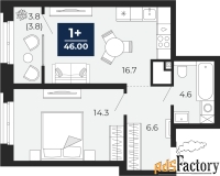 1 - комн.  квартира, 46 м², 11/16 эт.